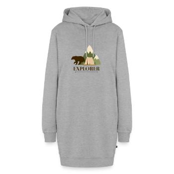 Explorer Bear – Bergcamping-Abenteuer - Hoodie-Kleid - Grau meliert - Vorne - AI Model Female 172 light (172cm)