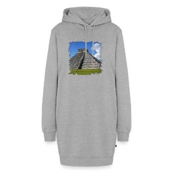 Maya-Pyramide Chichén Itzá im Sonnenlicht - Hoodie-Kleid - Grau meliert - Vorne - AI Model Female 172 light (172cm)
