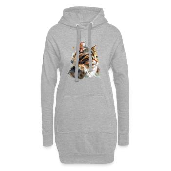 Aquarellporträt einer flauschigen roten Katze - Hoodie-Kleid - Grau meliert - Vorne