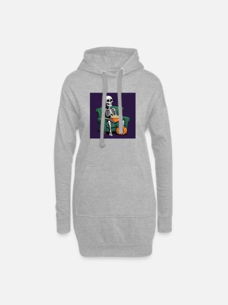 Skelett Coach Popcorn Halloween Geschenk Lustig - Hoodie-Kleid - Grau meliert