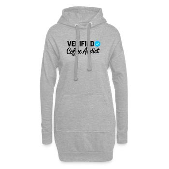 Verifizierter Kaffeesüchtiger lustiger Koffeinliebhaber-Abzeichen - Hoodie-Kleid - Grau meliert - Vorne