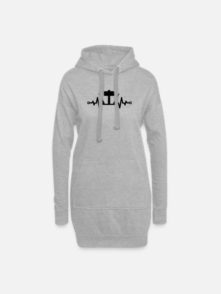 Werkzeug Herzschlag – Hammer und Schraubendreher - Hoodie-Kleid - Grau meliert