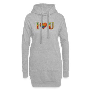 Ich liebe dich | Regenbogen-Glitzer-Herz-Liebes-Design - Hoodie-Kleid - Grau meliert - Vorne