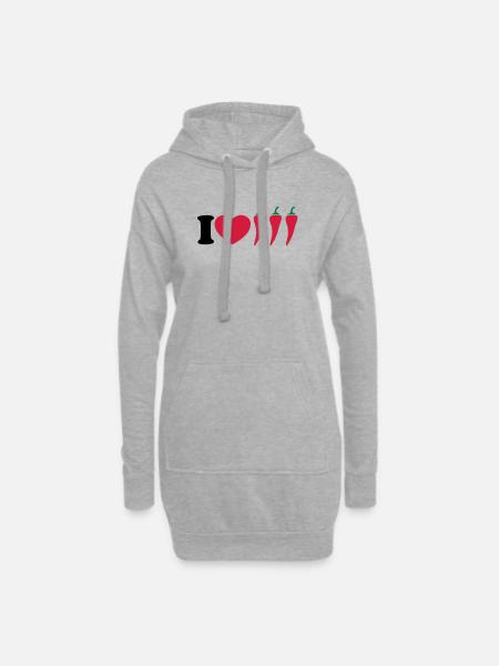 I love chilli - Ich liebe Chili - Hoodie-Kleid - Grau meliert