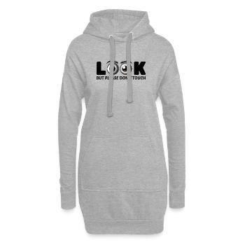 Look But Please Don’t Touch – Lustiges Augen-Desi - Hoodie-Kleid - Grau meliert - Vorne