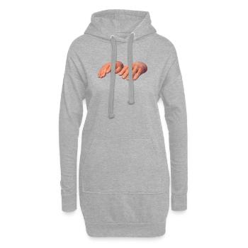 Des mains dans de doux tons terreux - Sweat-shirt à capuche long Femme - gris chiné - Devant