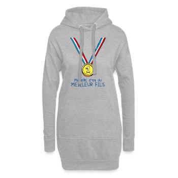 T-shirt Médaille d'or du meilleur fils - Sweat-shirt à capuche long Femme - gris chiné - Devant