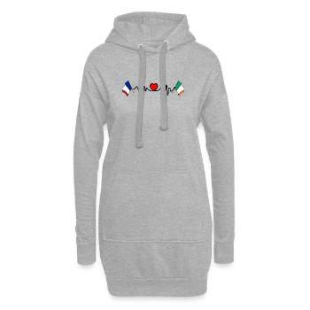 Cardio coeur avec drapeau France et drapeau Irlande - Sweat-shirt à capuche long Femme - gris chiné - Devant