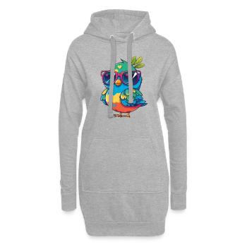 Kawaii Süßer glücklicher bunter Vogel mit Sonnenbrille - Hoodie-Kleid - Grau meliert - Vorne