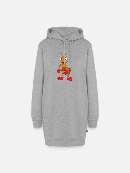 Lustige Comic Ameise mit Boxhandschuhen - Hoodie-Kleid - Grau meliert