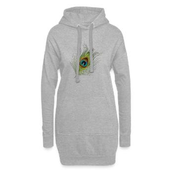von Hand gezeichnete Pfauenfeder - Hoodie-Kleid - Grau meliert - Vorne