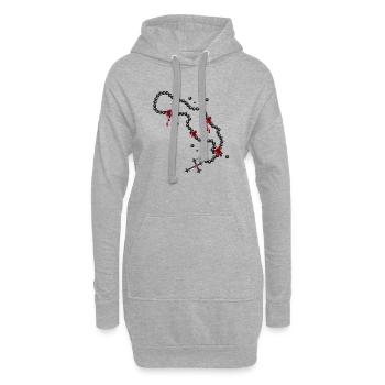 Dessin du chapelet avec perles et roses - Sweat-shirt à capuche long Femme - gris chiné - Devant