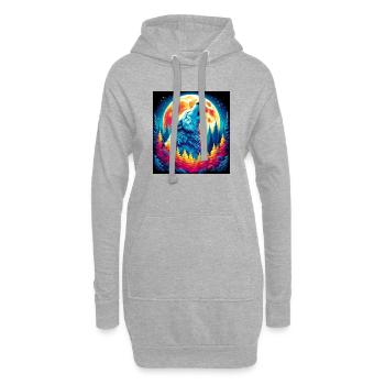 Wolf heult den Mond an - Hoodie-Kleid - Grau meliert - Vorne