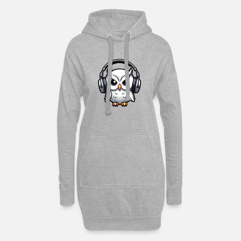 weiße Eule mit Kopfhörern - Hoodie-Kleid - Grau meliert
