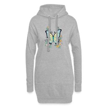 Vintage Schmetterling im Pastell-Blumenmeer - Hoodie-Kleid - Grau meliert - Vorne
