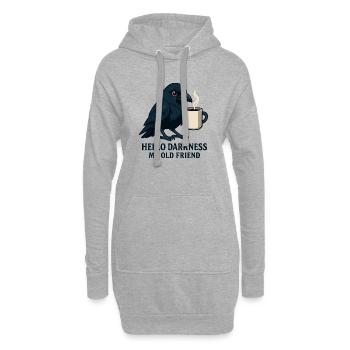 Schwarzer Humor Rabe mit Kaffeebecher - Hoodie-Kleid - Grau meliert - Vorne