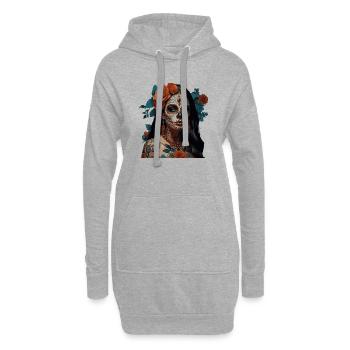 Couronne florale crâne en sucre - Sweat-shirt à capuche long Femme - gris chiné - Devant