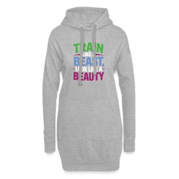 Entraînez-vous comme une bête, ressemblez à une beauté - Sweat-shirt à capuche long Femme - gris chiné - Devant