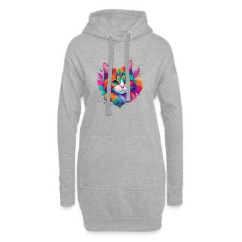 Bunte Katzenporträt Kunst - Katze - Hoodie-Kleid - Grau meliert - Vorne
