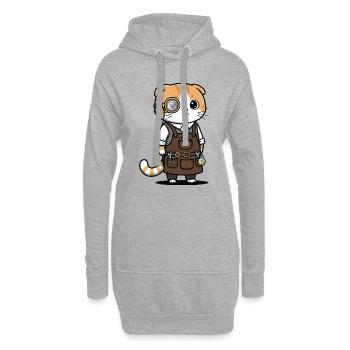 Chat Scottish Fold Steampunk Monocle Inventeur - Sweat-shirt à capuche long Femme - gris chiné - Devant