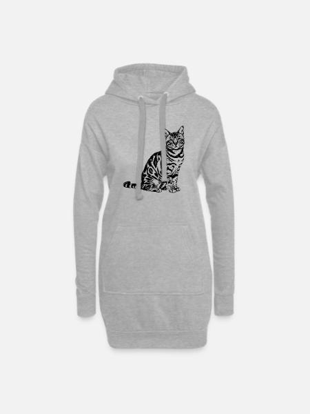 Exotic Bengal Cat - Sleek Leopard Line Art - Hoodie-Kleid - Grau meliert