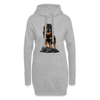 Tibetischer Mastiffhund auf Felsenporträt Schwarzes Feuer - Hoodie-Kleid - Grau meliert - Vorne