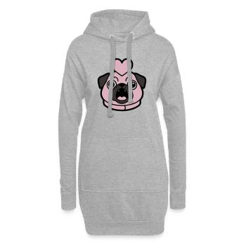 Mops Hund Herz Liebe Bellen - Hoodie-Kleid - Grau meliert - Vorne