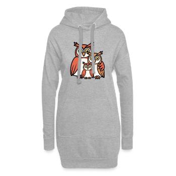 Eulen Cartoon - Hoodie-Kleid - Grau meliert - Vorne