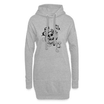 Crâne avec des roses et des papillons - Sweat-shirt à capuche long Femme - gris chiné - Devant