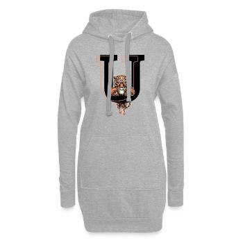 Buchstabe u Tiger - Geschenkidee - Hoodie-Kleid - Grau meliert - Vorne