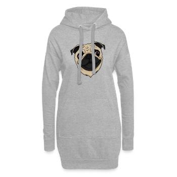 Mops Gesicht - Möpse - Hundebesitzer - Hund - Süß - Hoodie-Kleid - Grau meliert - Vorne