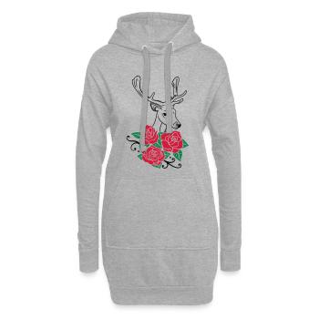 Reh Hirsch Geweih Rosen Oktober-fest - Hoodie-Kleid - Grau meliert - Vorne