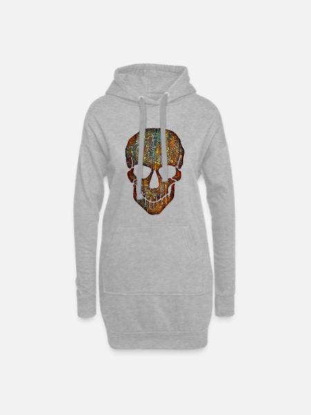Flower Skull - Hoodie-Kleid - Grau meliert
