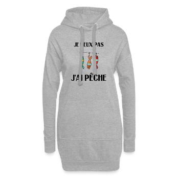 JE PEUX PAS. J'AI PÊCHE. PECHEUR. HUMOUR. RETRAITE - Sweat-shirt à capuche long Femme - gris chiné - Devant