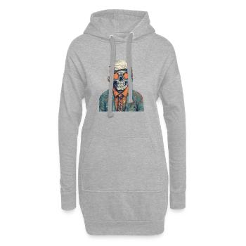 Cooles Skelett Portrait mit Sonnenbrille, Mütze - Hoodie-Kleid - Grau meliert - Vorne