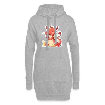 Petit dragon chinois mangeant un champignon - Sweat-shirt à capuche long Femme - gris chiné - Devant