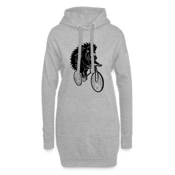 Schwarzer Igel auf dem Fahrrad - Hoodie-Kleid - Grau meliert - Vorne