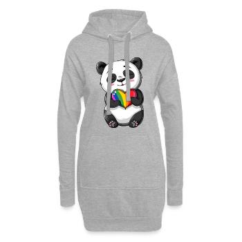Dessin animé Panda tenant un cœur arc-en-ciel de fierté - Sweat-shirt à capuche long Femme - gris chiné - Devant