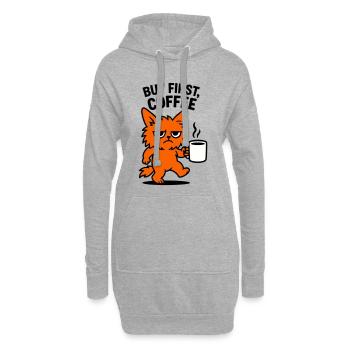 But first coffee cat - Hoodie-Kleid - Grau meliert - Vorne
