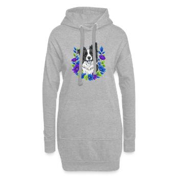Portrait joyeux de border collie avec des accents floraux - Sweat-shirt à capuche long Femme - gris chiné - Devant