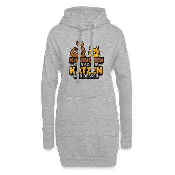 Humorvolles Kaninchen & Katze Motiv - Hoodie-Kleid - Grau meliert - Vorne