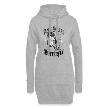 Schmetterling Antisozial - Lustiger Spruch - Hoodie-Kleid - Grau meliert - Vorne