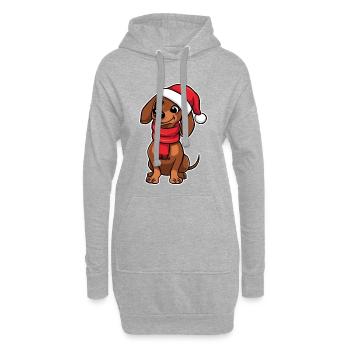 Teckel avec chapeau et écharpe de Père Noël - Sweat-shirt à capuche long Femme - gris chiné - Devant