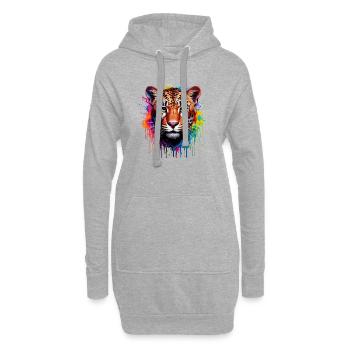 Leopard Color Explosion Watercolor Painting - Hoodie Dress - heather grey - Front