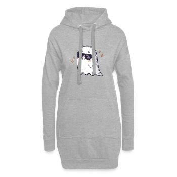 Retro Ghost Kawaii schwarze Brille - Hoodie-Kleid - Grau meliert - Vorne