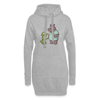 Nilpferd-Zahnarzt und Krokodil-Abenteuer - Hoodie-Kleid - Grau meliert - Vorne