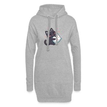 Chat noir câlin étoilé avec oreiller - Sweat-shirt à capuche long Femme - gris chiné - Devant