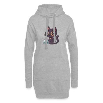 Kawaii-Katze mit Tee - Hoodie-Kleid - Grau meliert - Vorne