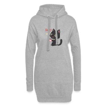 Chat Noir Souriant Café Doux - Sweat-shirt à capuche long Femme - gris chiné - Devant