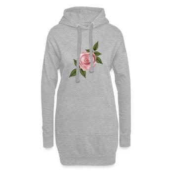 Zarte altrosa Rose mit eleganten grünen Blättern - Hoodie-Kleid - Grau meliert - Vorne